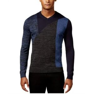 Calvin Klein Men's V-Neck Sweater in Blue and Black